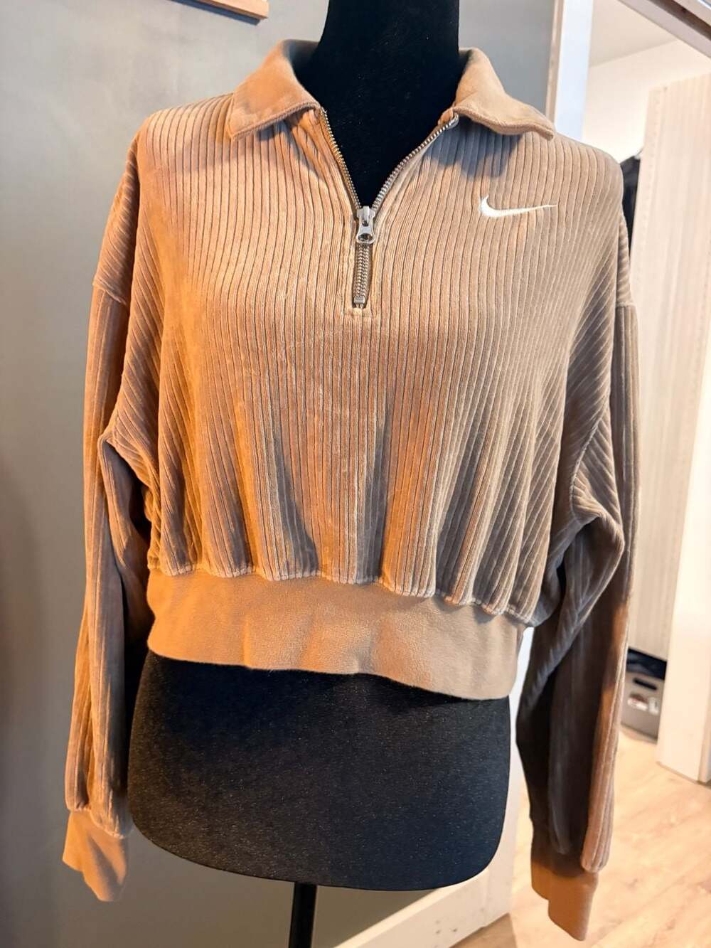 Nike Women's Corduroy Half-Zip Cropped Pullover